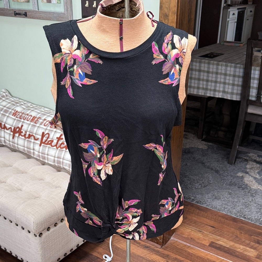 a new day Black Floral Muscle Tee